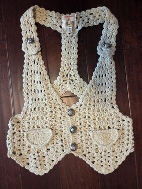 Vintage BohoChic Crochet Halter Vest Woman M Cream Coachella Western Hippie Y2K